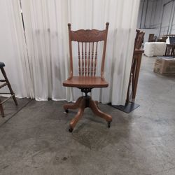 Traditional Wood Swivel Office Chair with Carved Backrest