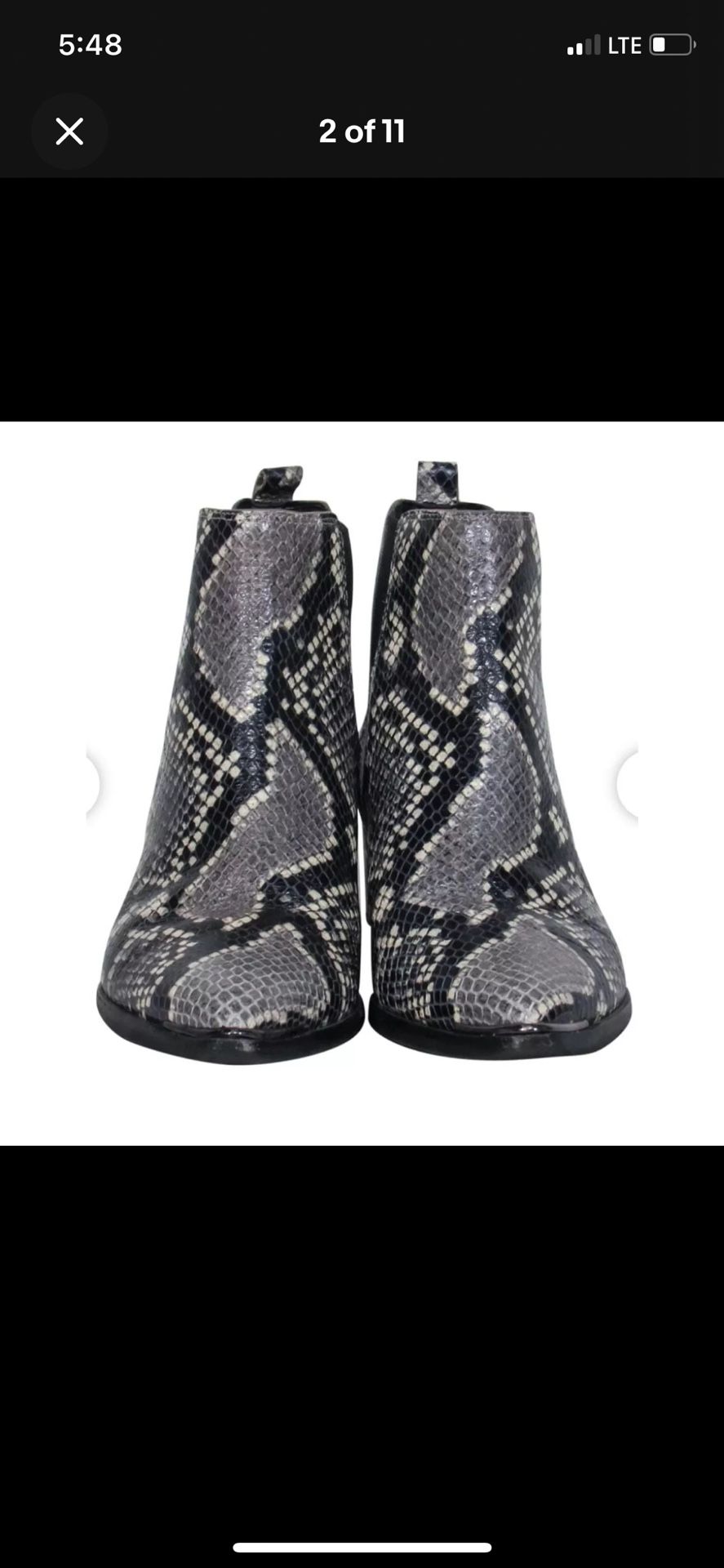 MARC FISHER Yale Chelsea Snakeskin Print Block Heel Grey & Black Boot Size 7.5