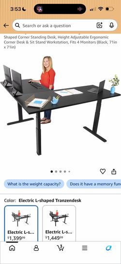 Stand Steady Tranzendesk Power Extra Large 71 Inch Electric L-Shaped Corner Standing Desk, Height Adjustable Ergonomic Corner Desk & Sit Stand Worksta