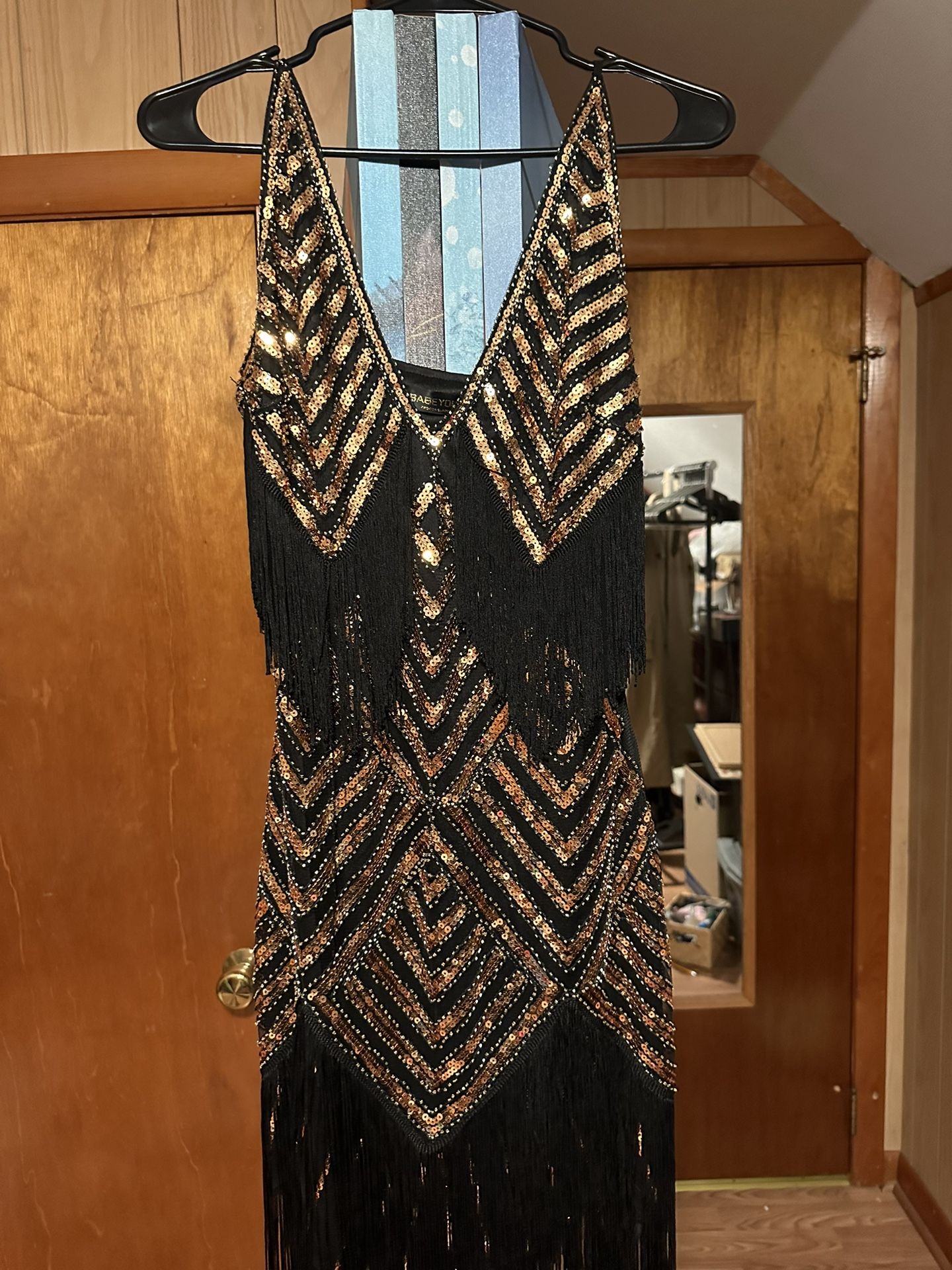 Babeyond Beaded Sequin V-Neck Mini Slip Dress