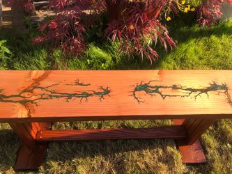 Handcrafted Wood and Emerald Green Epoxy Bench