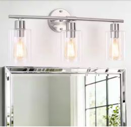 ZJVAIVE 22.83 in. 3-Light Nickel Modern Adjustable Wall Sconce Bathroom Vanity-Light with Clear Glass Shade