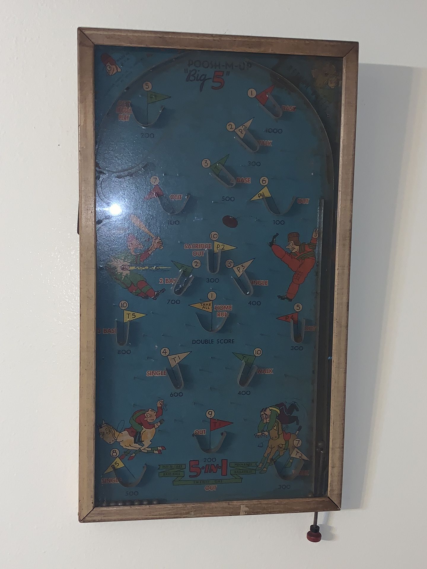 VTG POOSH-M-UP “Big 5” Pinball Game Baseball Tabletop Game 1930’s