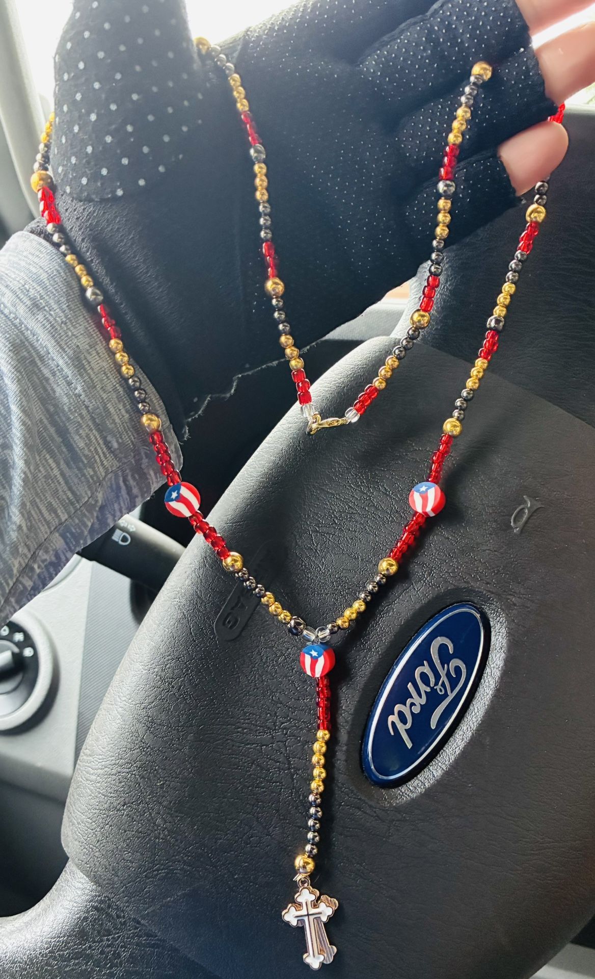 Puerto Rico Beaded Necklace W/ Cross