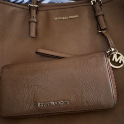 Michael Kors Brown Tote Bag + Matching Wallet