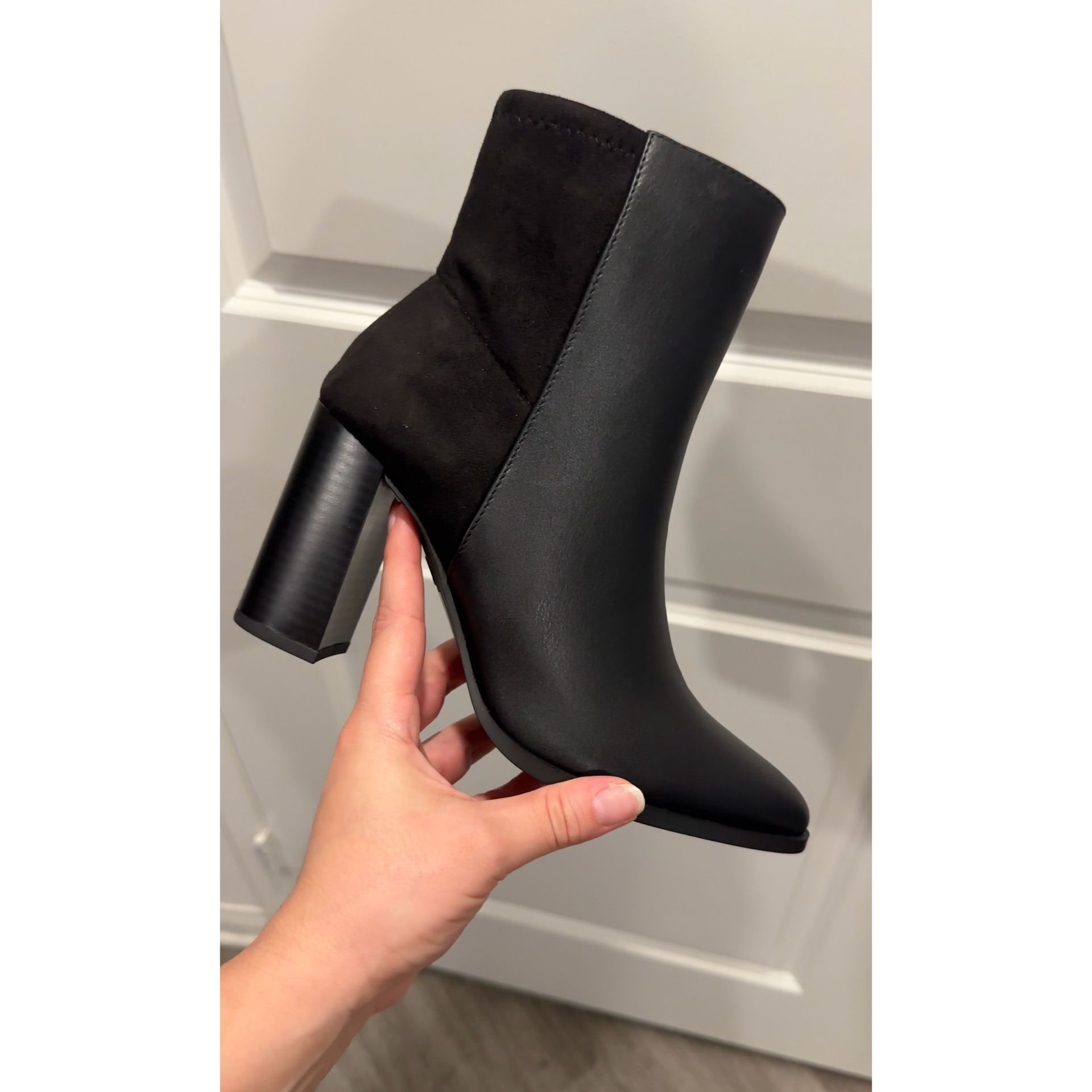 Black ankle boots block heel leather and suede materials botines de mujer (sizes 6-9)