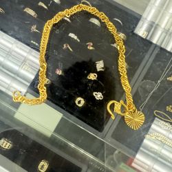 24kt Wavy Cuban Link Pure Gold Bracelet With Charm