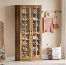New assembled Tall Shoe Cabinet with Doors, 8-Tier Shoe Storage with Adjustable Shelves, Modern Shoe Organizer Shoe Rack Cabinet for Entryway, Hallway