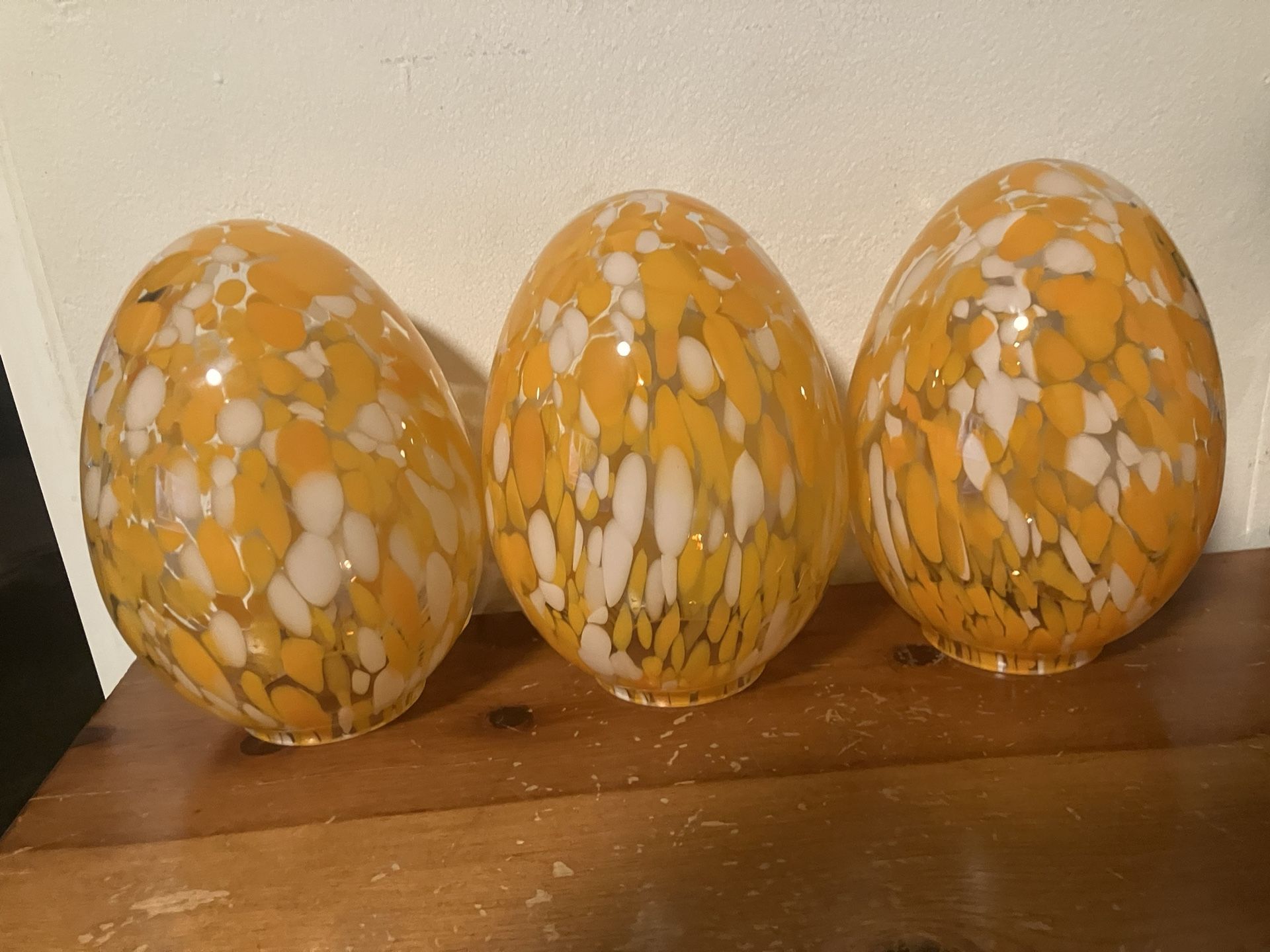  Three 9.2 Inch Orange Glass Egg