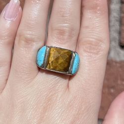 Tigers Eye And Turquoise Ring