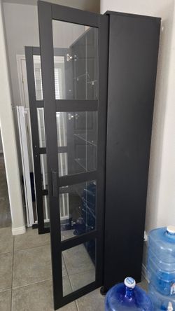Tall Black Display Cabinet with Glass Door
