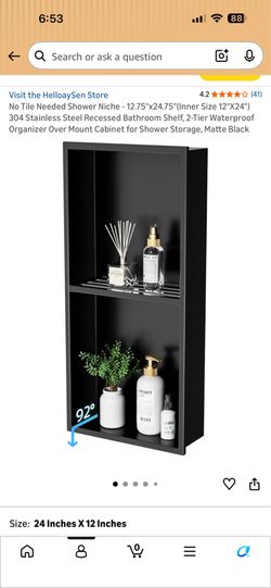 No Tile Needed Shower Niche - 12.75"x24.75"(Inner Size 12"X24") 304 Stainless Steel Recessed Bathroom Shelf, 2-Tier Waterproof Organizer Over Mount Ca