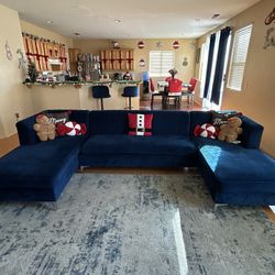 Blue Suede Couch, Barstools, Chair