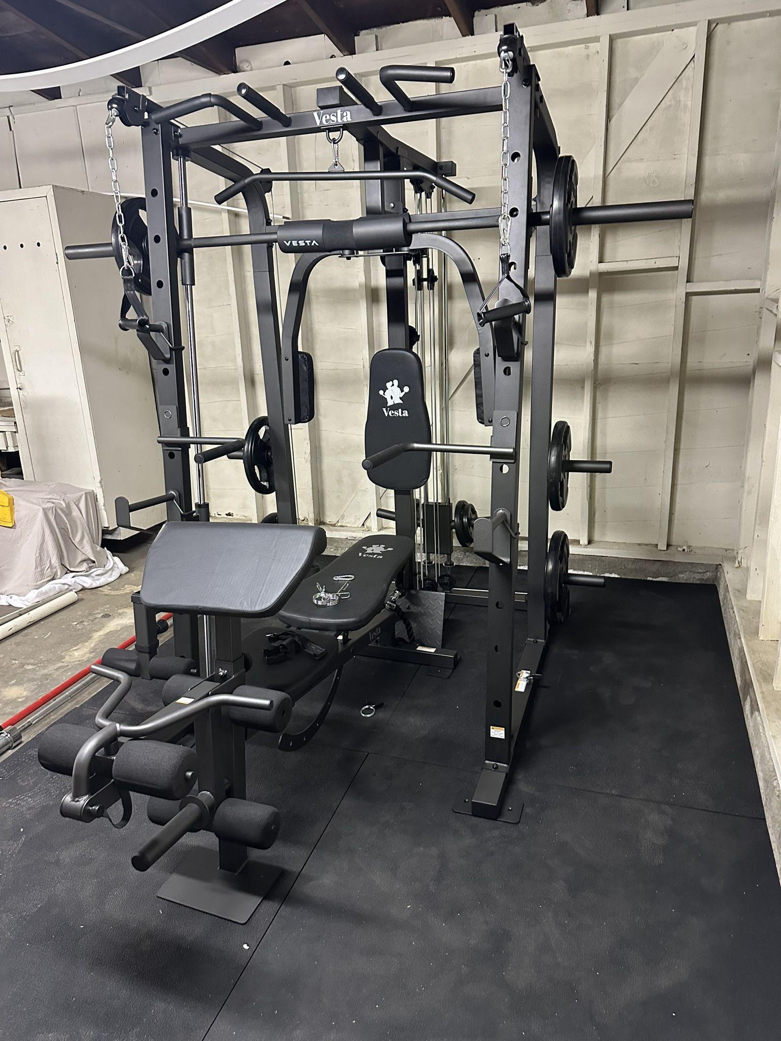 Smith Machine 1001 w/Bench Attachment | 230lb Bumpers Olympic Weights | 7ft Olympic Bar | Gym Equipment | FREE DELIVERY🚚