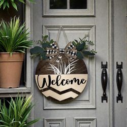 Welcome Elegant Wood Sign 14 Inches