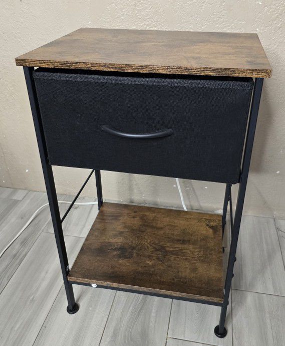 End Table with Fabric Storage Drawer and Open Wood Shelf

