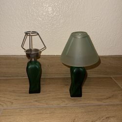 Elegant Pair- Green Glass Candle Holder Decorations 