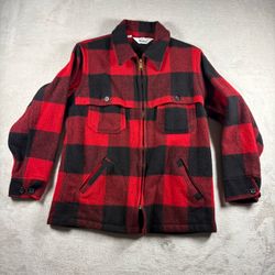 Vintage 70s Woolrich Wool Buffalo Plaid Shacket Shirt Jacket Mens M Red Made USA