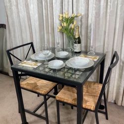 Compact Glass & Iron Dining Table & 2 Chairs PERFECT FOR STUDIO LIVING