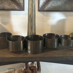 New Crate & Barrel Links Dark Pewter Centerpiece 5 Link Cylinder Pillar Candle Holder