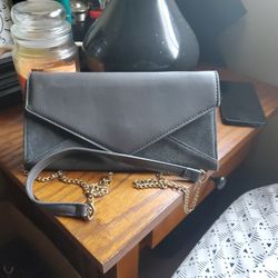 Madison West, Grey Leather "Over The Shoulder" Purse