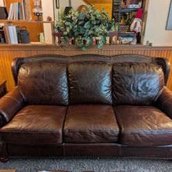 Brown Leather Sofa With Matching Ottoman