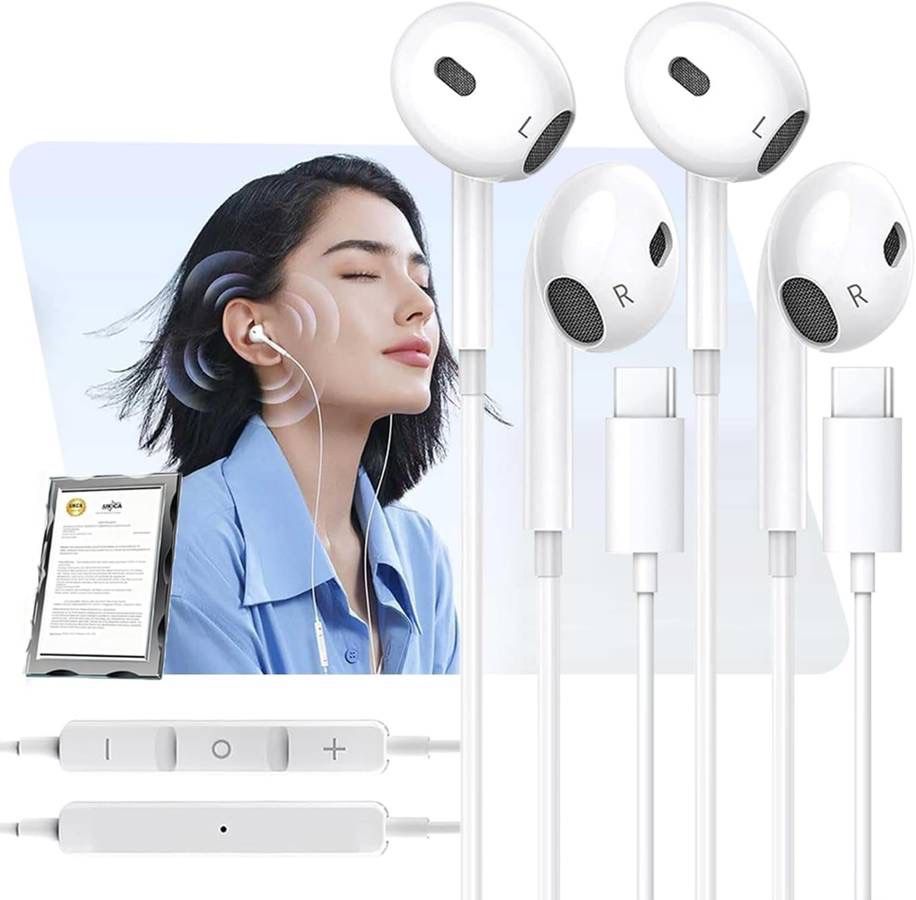 new USB C Headphones for iPhone 17, 2 Pack USB Type C Earbuds HiFi Stereo Noise Earphones reduction with Mic&Volume Control for iPhone 17 16 15, iPad 