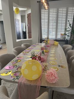 Lemonade stand / lemon themed party decorations – pink and yellow