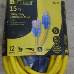 Utilitech 15ft extension yellow heavy duty cord 68218 new 890440-4