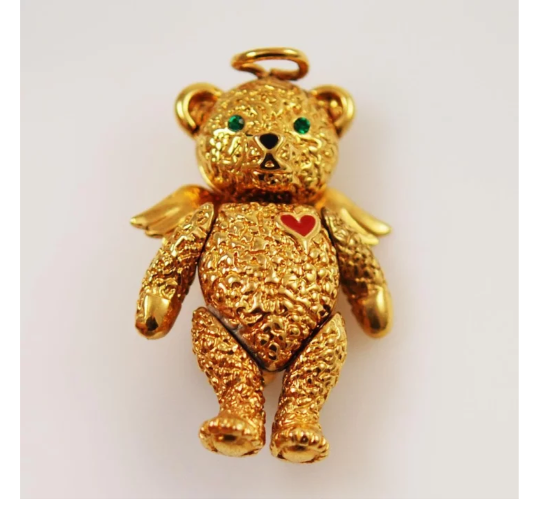 Antique 24kt Gold teddy bear pendent Necklace Brooch