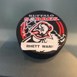 Buffalo Sabres Rhett Warrener Signed Hockey Puck 