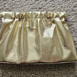 Gold Metallic Clutch Scrunch Purse W/Strap & Hinge Closure