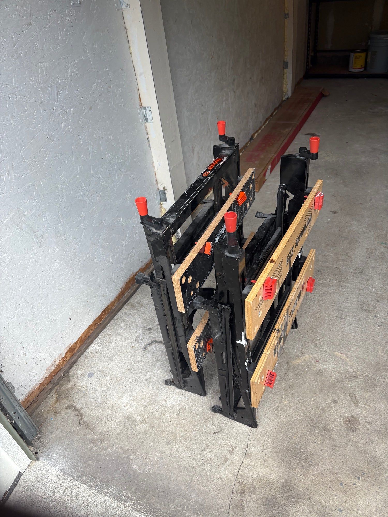 Workmate Folding Sawhorse Pair - Black Steel Frame, Wood Top