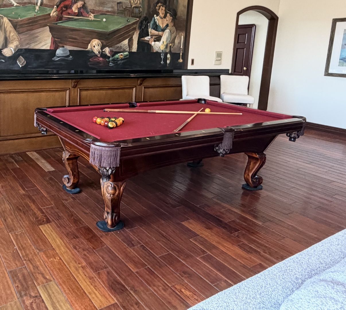 Pool Table With Red Felt 