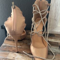 beige/silver Heels Woman Shoes 
