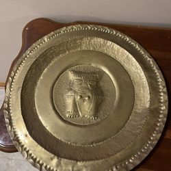 Vintage Aztec Inspired Hammered Brass Plate