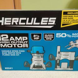 HERCULES 12 AMP 2-1/4 HP Router Kit - Fixed & Plunge Base - NEW HE041