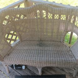 Antique Wicker Camelback Bench 