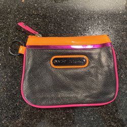 Rate Betsey Johnson Leather wristlet Black with Orange Magenta & Pink Trims 5x6”