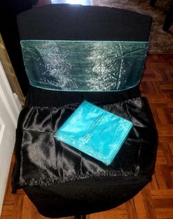 Black and turquoise chair covers