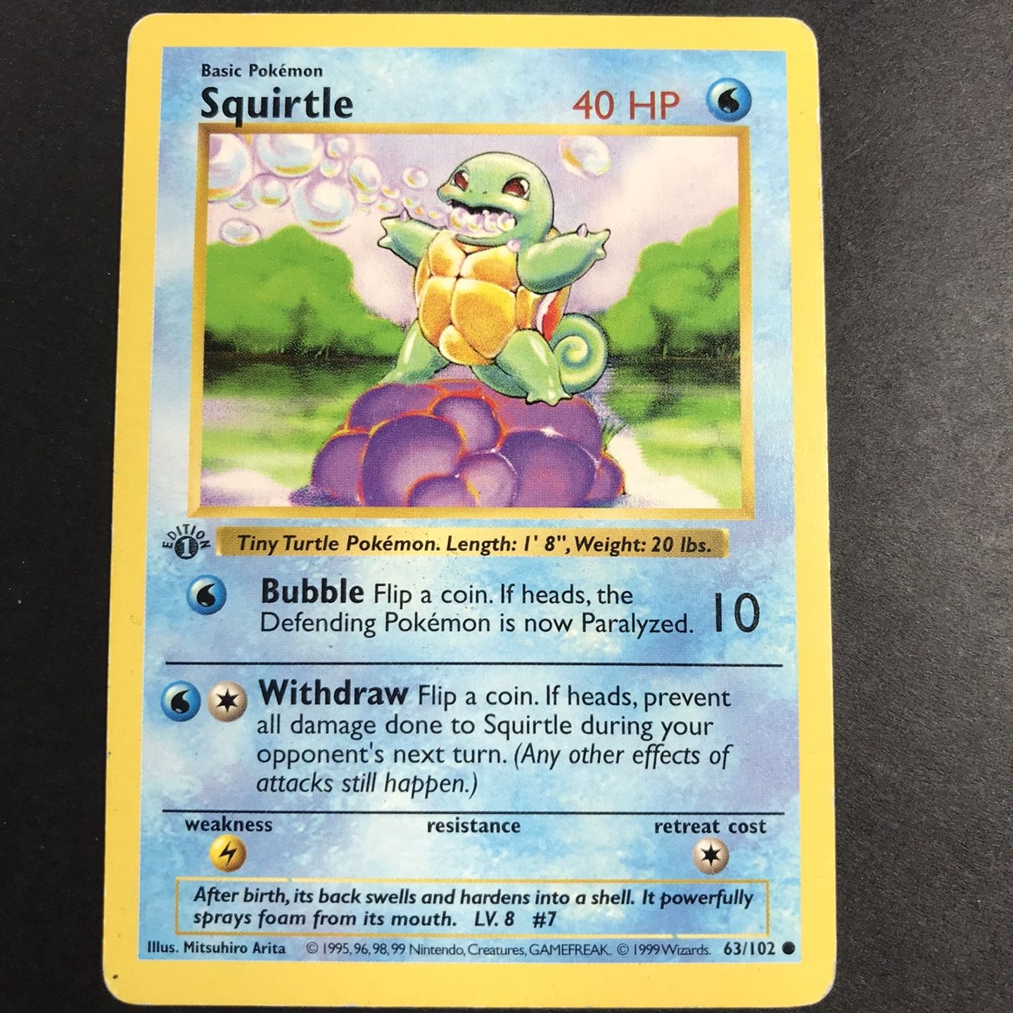1ST EDITION Shadowless Squirtle Base set Pokemon Card