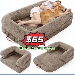 ❤️$65❤️ LE SURE Foldable Human Dog Bed - 3 in 1 Flexible Giant Human Dog Bed for Adult People with Supportive Bolster Egg Foam, Waterproof Liner, Calm