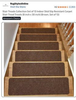 Stair Treads Collection Set of 13 Indoor Skid Slip Resistant Carpet Stair Tread Treads (8 inch x 30 inch) (Brown, Set of 13)