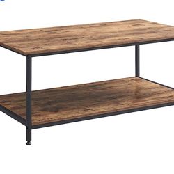 AMOAK Industrial Coffee Table with Storage Shelf, Vintage Wooden Board with Stable Metal Frame, Wood Look Furniture with Rustic Coffee Table for Livin