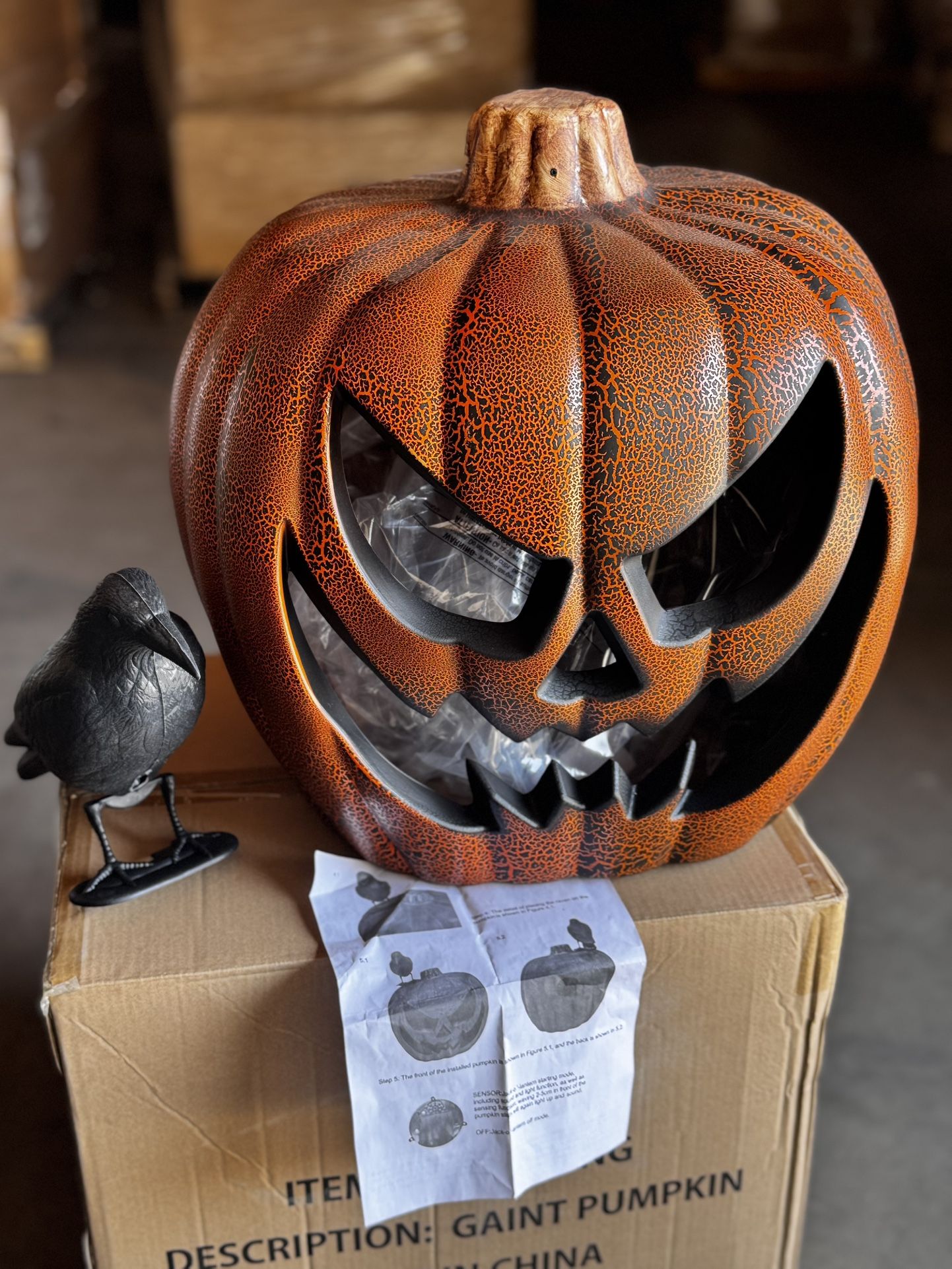 21.5” Tall Light Up And Sound Making Scary Pumpkin Display - Jack-o-lantern