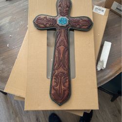 Leather/Turquoise Cross