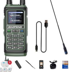 BAOFENG UV-17 5W Ham Radio Tri-Band UV&Amateur USB-C Charger 999 Channels FM Two Way Radio Long Range 1800mAh Enlarge Battery IP54 LCD for Adult Green