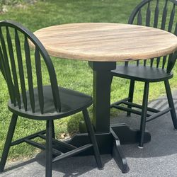 Black Weathered Oak Kitchen Set 36” Oak Table 2 Black Chairs 
