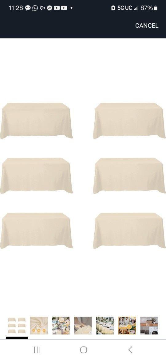 BRILLMAX 6 Pack Beige Tablecloths for 6 Foot Rectangle Tables 90 x 132 Inch - 6ft Rectangular Bulk Linen Polyester Fabric Washable Long for Wedding Re