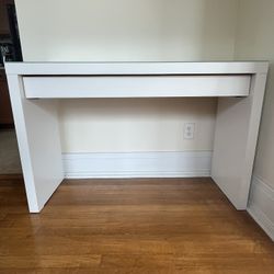 White Table/Vanity with Drawer & Tempered Glass Top